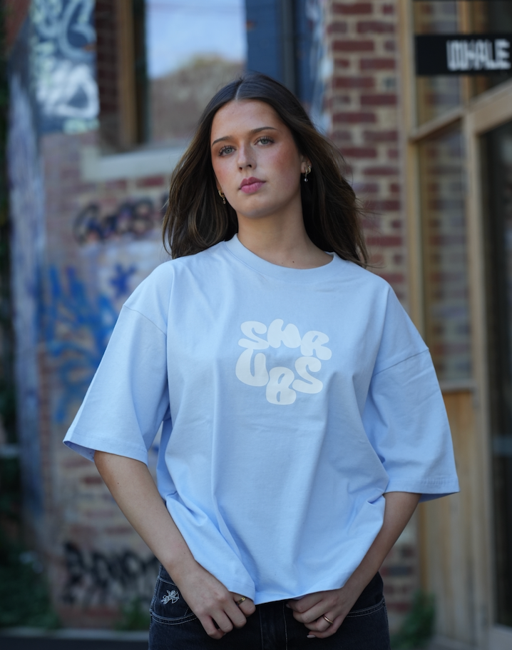 light cyan-blue tee